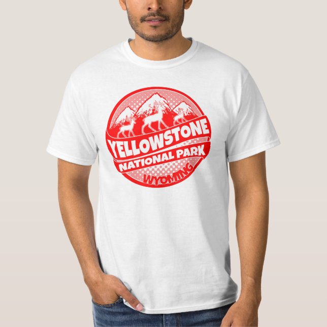 Yellowstone National Park Wyoming Red logotyp Tee (Framsida)