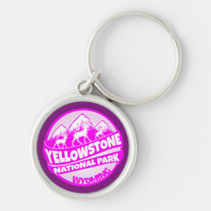 Yellowstone National Park Wyoming rosa-nyckelkedja Rund Silverfärgad Nyckelring