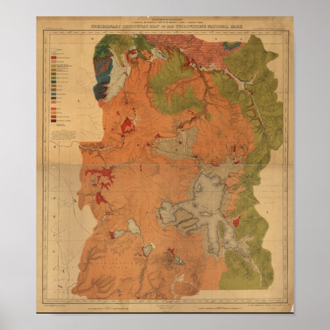 Yellowstone nationalpark 1878 Geologic Survey Kart Poster (Framsidan)