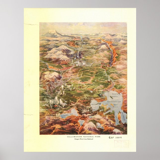 Yellowstone nationalpark 1910 Panoramic Karta Poster (Framsidan)