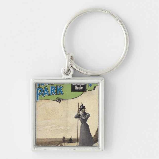 Yellowstone Nationalpark 3 Fyrkantig Silverfärgad Nyckelring (Framsidan)