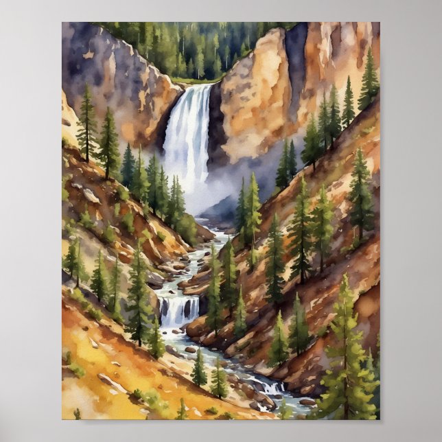Yellowstone nationalpark Artist Point Watercolor Poster (Framsidan)