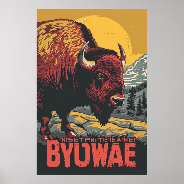 Yellowstone nationalpark Buffalo Travel Poster (Framsidan)