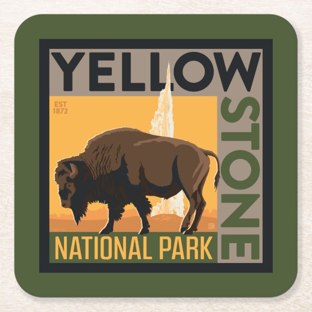 Yellowstone nationalpark | Buffalo Underlägg Papper Kvadrat (Framsidan)