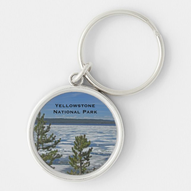Yellowstone nationalpark Fryst fotopatnatatur i Sj Rund Silverfärgad Nyckelring (Framsidan)