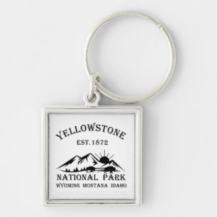 Yellowstone nationalpark fyrkantig silverfärgad nyckelring