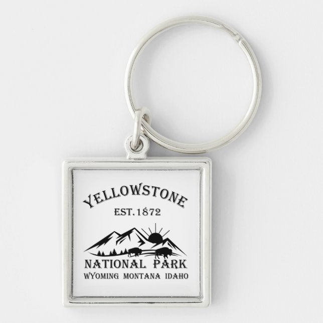 Yellowstone nationalpark fyrkantig silverfärgad nyckelring (Framsidan)