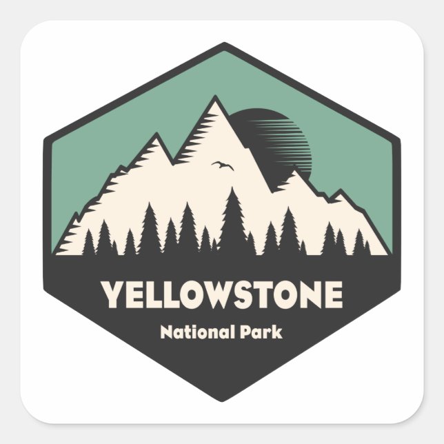 Yellowstone nationalpark fyrkantigt klistermärke (Framsida)