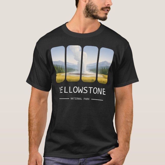 Yellowstone Nationalpark Geysirlandskap T Shirt (Framsida)