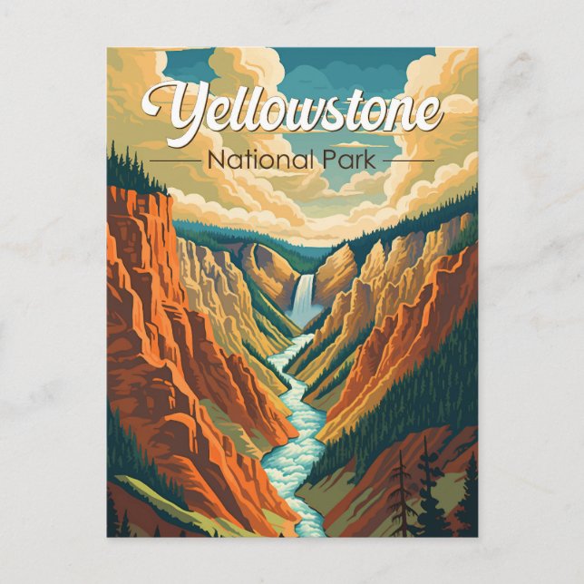 Yellowstone Nationalpark Grand Canyon Retro Art Vykort (Framsida)