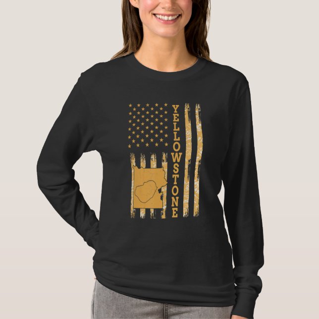 Yellowstone nationalpark Karta Amerika USA flagga T Shirt (Framsida)
