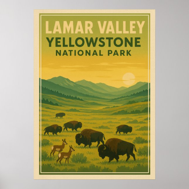 Yellowstone nationalpark - Lamar Valley V01 Poster (Framsidan)