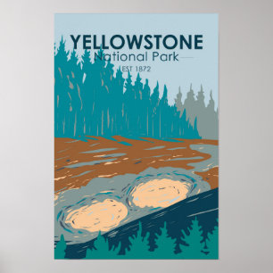 Yellowstone Nationalpark Mud Volcano Vintage Poster