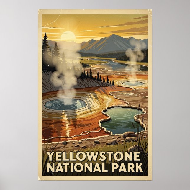 Yellowstone Nationalpark Retro  Poster (Framsidan)