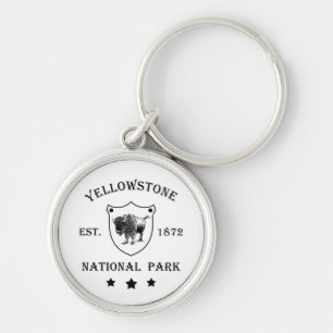Yellowstone nationalpark rund silverfärgad nyckelring
