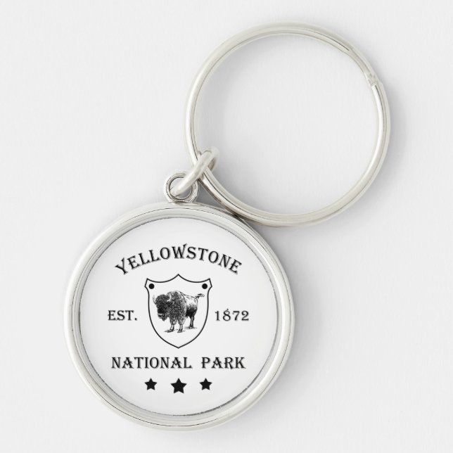 Yellowstone nationalpark rund silverfärgad nyckelring (Framsidan)