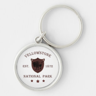Yellowstone nationalpark rund silverfärgad nyckelring