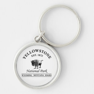 Yellowstone nationalpark rund silverfärgad nyckelring