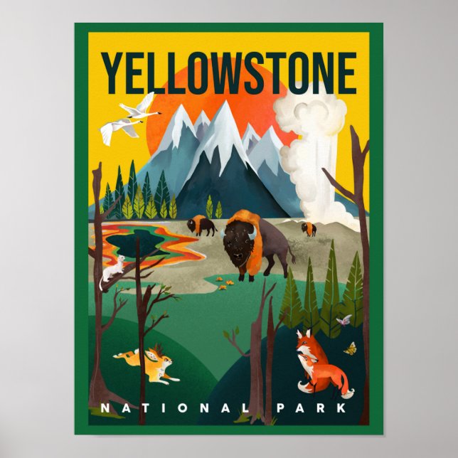 Yellowstone nationalpark Summer Road Resa Art Poster (Framsidan)
