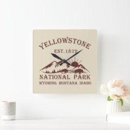 Yellowstone Nationalpark Vintage Fyrkantig Klocka