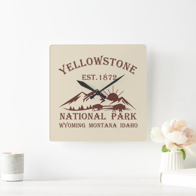 Yellowstone Nationalpark Vintage Fyrkantig Klocka (Hem)