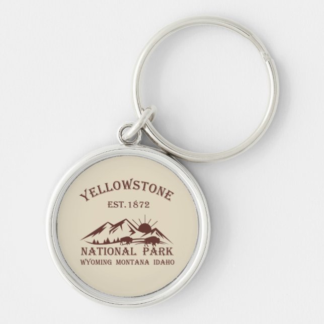 Yellowstone Nationalpark Vintage Rund Silverfärgad Nyckelring (Framsidan)