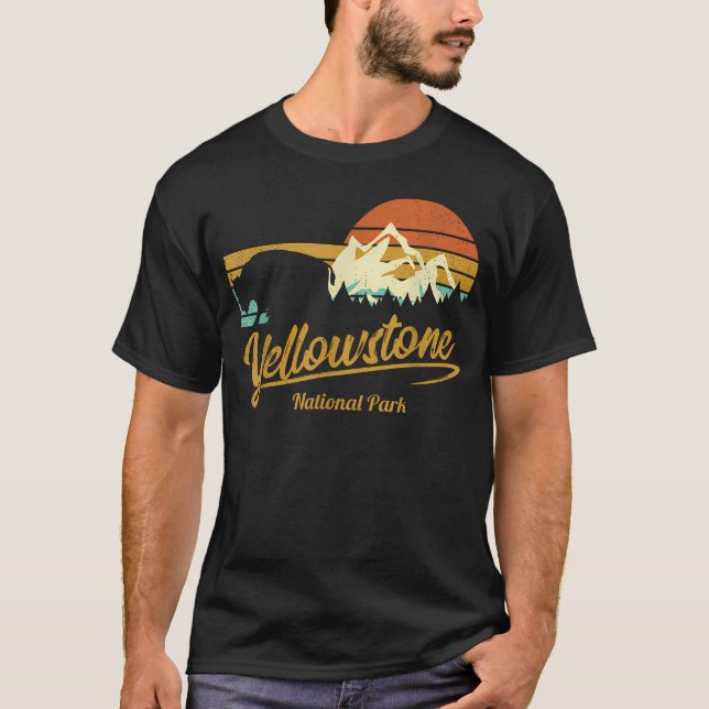 Yellowstone Nationalpark Vintage Vandring Bison T Shirt (Framsida)