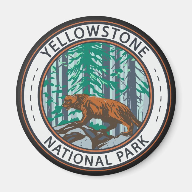 Yellowstone nationalpark Wolverine Circle Magnet (Framsidan)