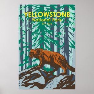 Yellowstone Nationalpark Wolverine Vintage Poster