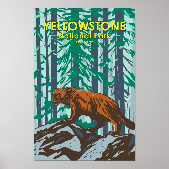 Yellowstone Nationalpark Wolverine Vintage Poster (Framsidan)