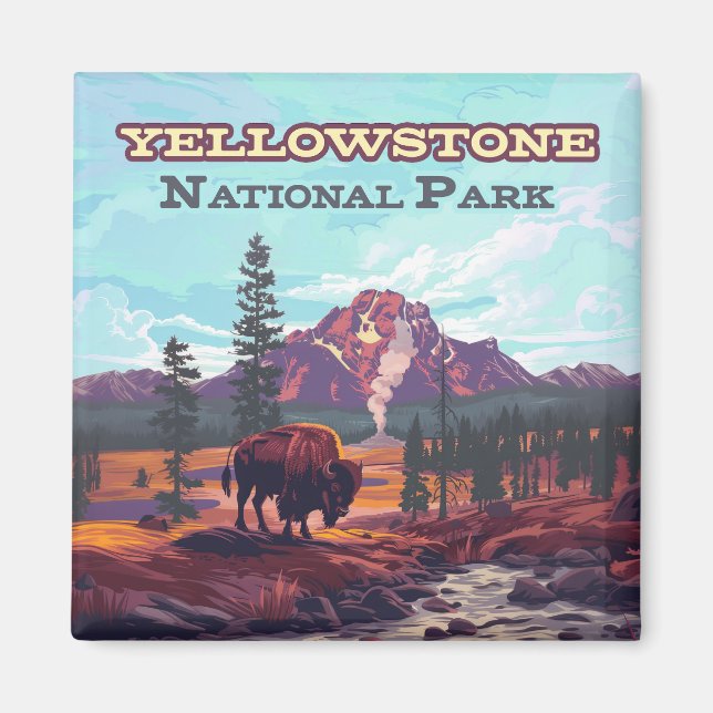 Yellowstone nationalpark Wyoming Bison Geyser Magnet (Framsidan)