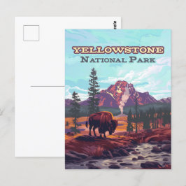 Yellowstone nationalpark Wyoming Bison Geyser Vykort