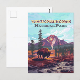 Yellowstone nationalpark Wyoming Bison Geyser Vykort