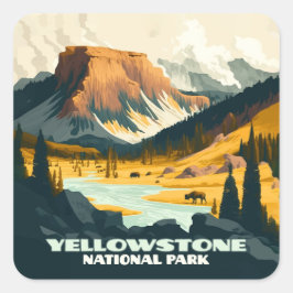 Yellowstone nationalpark Wyoming Mountains Retro Fyrkantigt Klistermärke