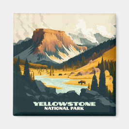 Yellowstone nationalpark Wyoming Mountains Retro Magnet