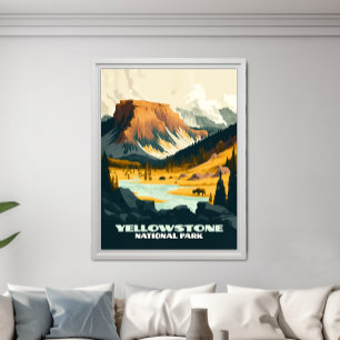 Yellowstone nationalpark Wyoming Mountains Retro Poster