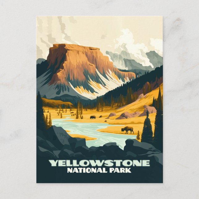 Yellowstone nationalpark Wyoming Mountains Retro Vykort (Framsida)