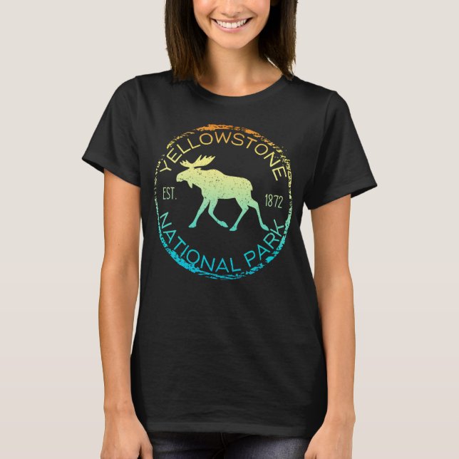 Yellowstone nationalpark Wyoming Retro Moose Hike T Shirt (Framsida)