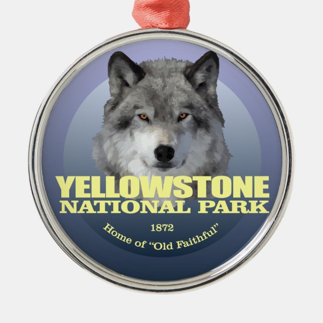 Yellowstone NP (Grått Varg) 2 WT Julgransprydnad Metall (Framsidan)