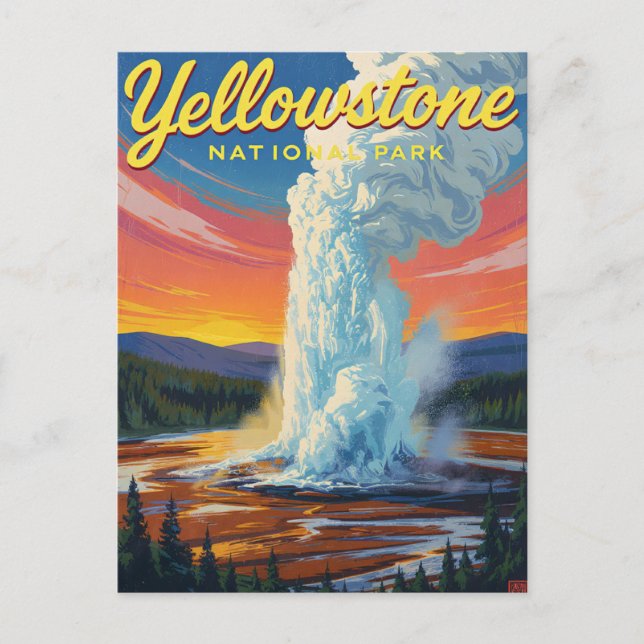 Yellowstone Old Faithful gejserkonst Vykort (Framsida)