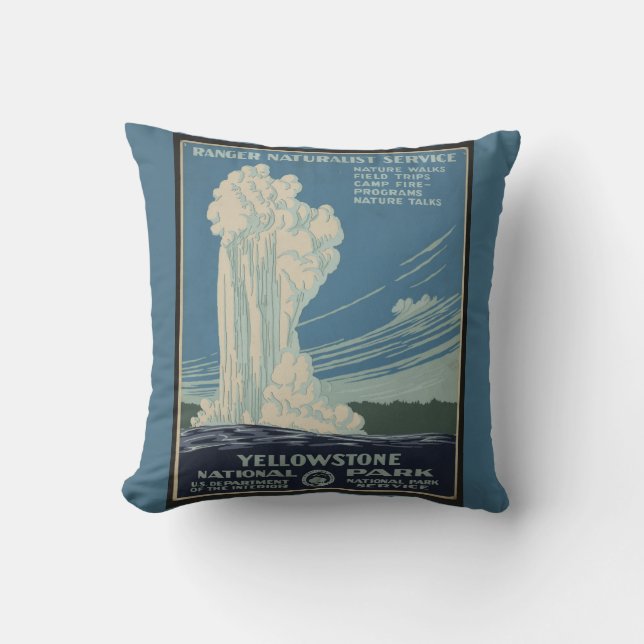 Yellowstone Old Faithful Park Vintage affisch Kudde (Framsida)