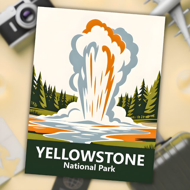 Yellowstone Old Faithful Simple Clean Retro-Anpass Vykort (Yellowstone Old Faithful Simple Clean Retro Custom Postcard)