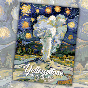 Yellowstone Old Faithful Van Gogh Starry Nght Art Vykort