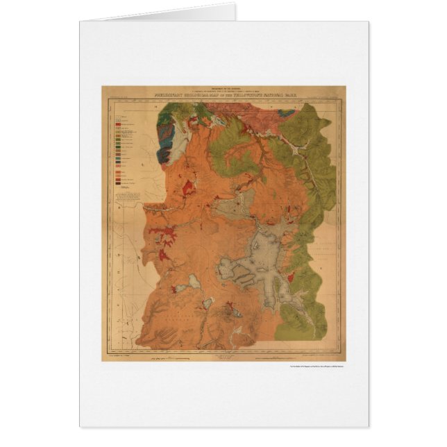Yellowstone parkerar kartan 1878 hälsningskort (Framsidan)