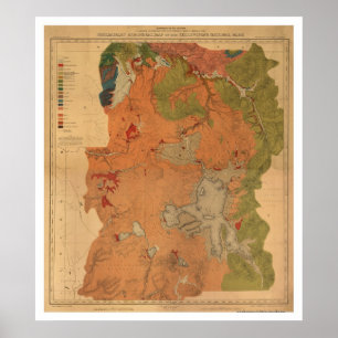 Yellowstone parkerar kartan 1878 poster