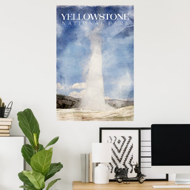 Yellowstone-Poster, gammalt Faithful Geyser-utskri Poster (Hemmakontoret)
