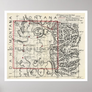 Yellowstone Railroad & Hotel Karta 1900 Poster
