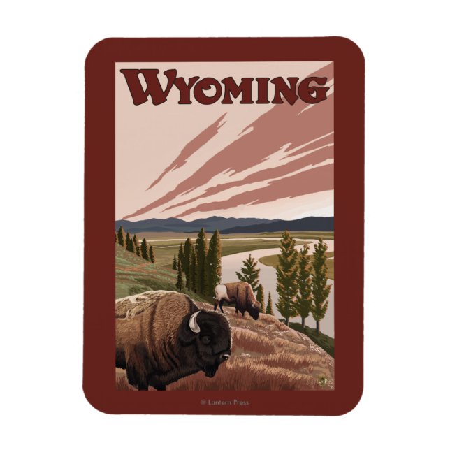 Yellowstone River Bison Vintage resor Poster Magnet (Vertikal)