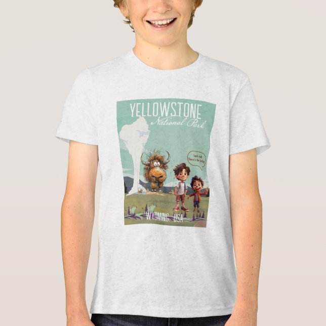Yellowstone roliga barn bison buffel T-Shirt (Framsida)