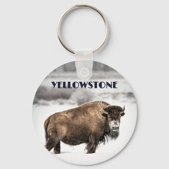 Yellowstone Snowy Buffalo Souvenir Keychain Nyckelring (Framsida)